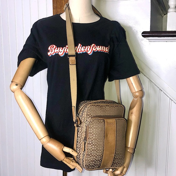 COACH Micro CC Monogram Canvas & Suede Compact Crossbody Shoulder Bag UNISEX - Picture 4 of 15